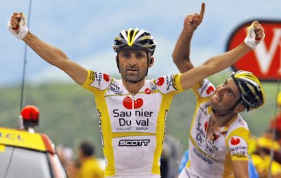 Saunier Duval team rider Leonardo Piepoli of Italy wins the tenth stage of the 95th Tour de France cycling race between Pau and Hatacam